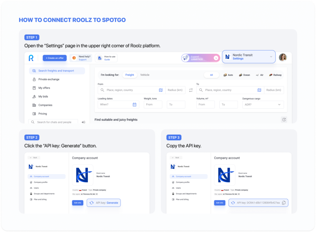 How to connect Roolz and SpotGo via API key integration