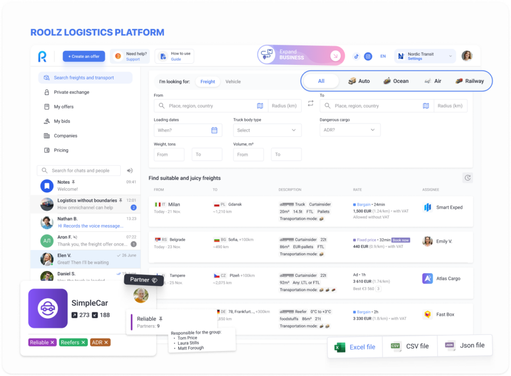 Multimodal shipment built in in Roolz interface